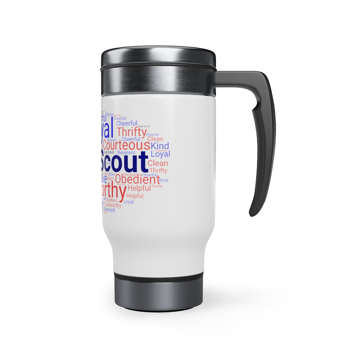 Eagle Scout Word Cloud - Stainless Steel Travel Mug with Handle, 14oz