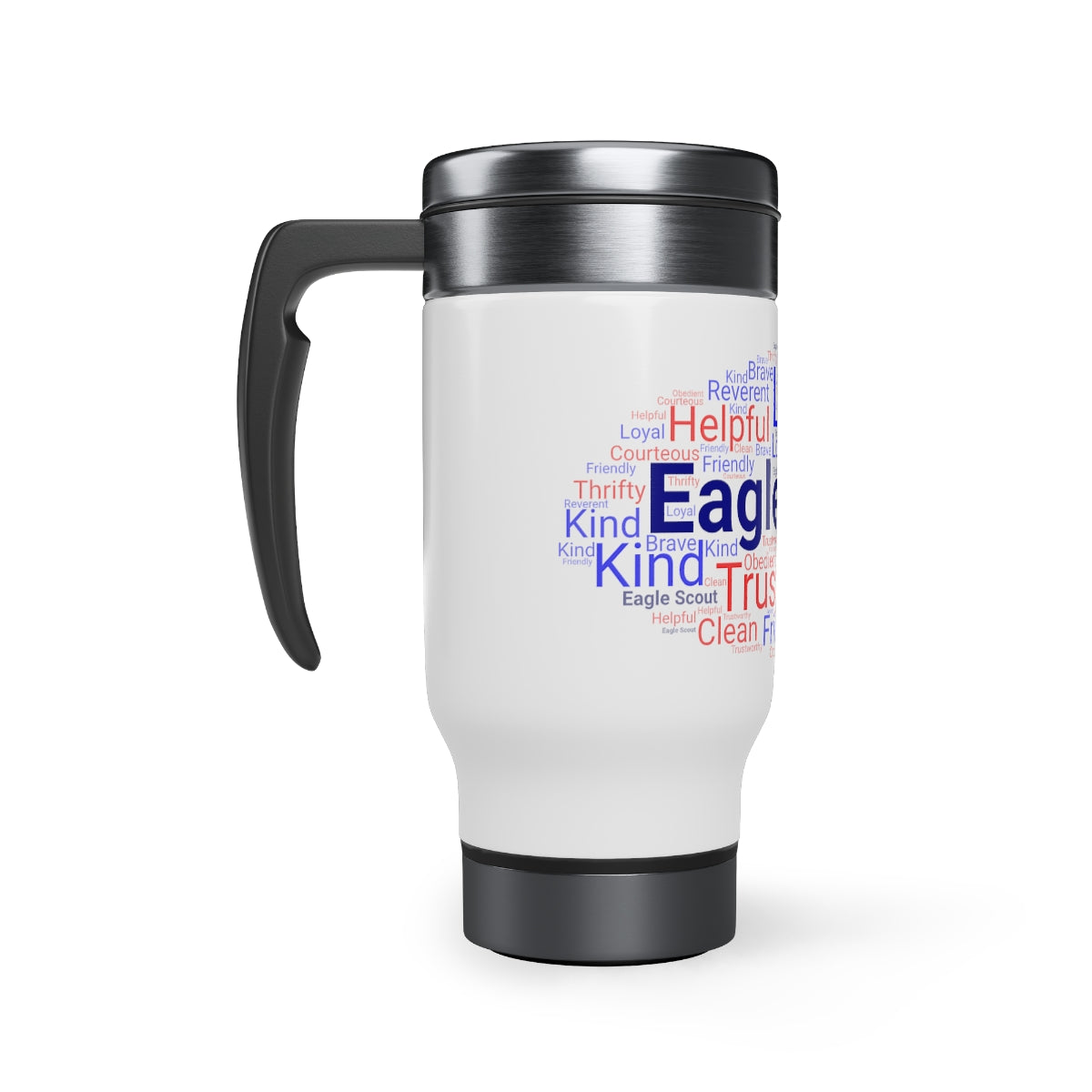 Eagle Scout Word Cloud - Stainless Steel Travel Mug with Handle, 14oz