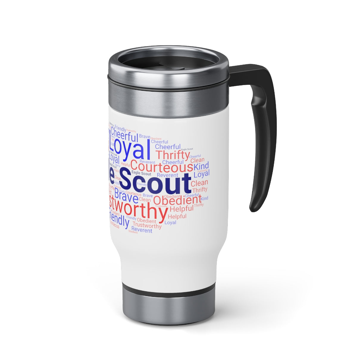 Eagle Scout Word Cloud - Stainless Steel Travel Mug with Handle, 14oz