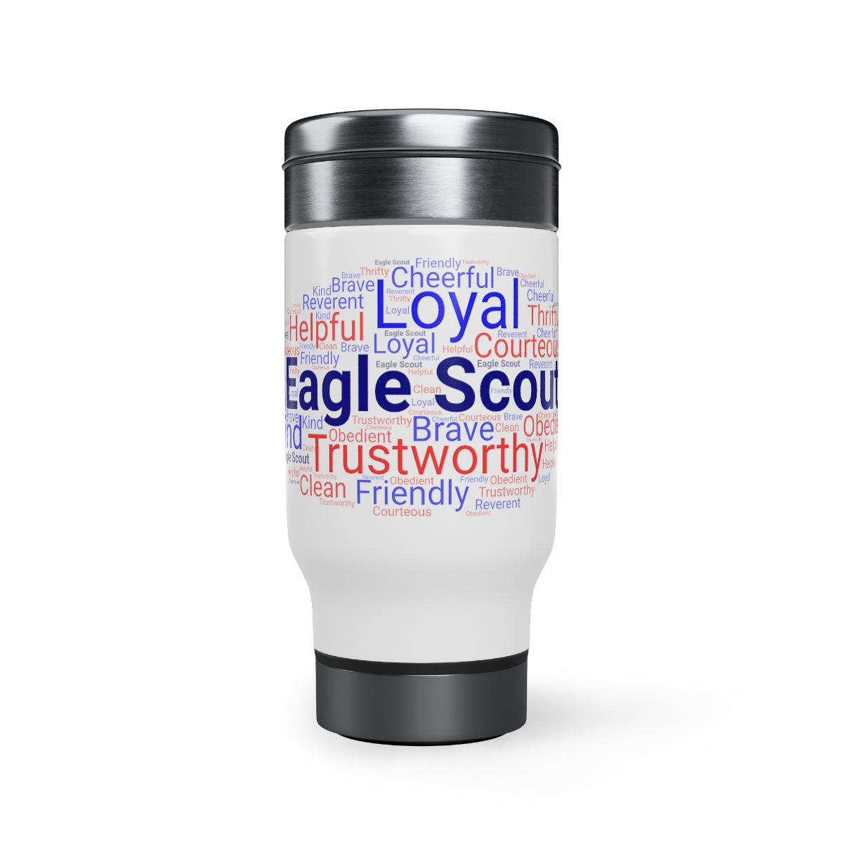 Eagle Scout Word Cloud - Stainless Steel Travel Mug with Handle, 14oz