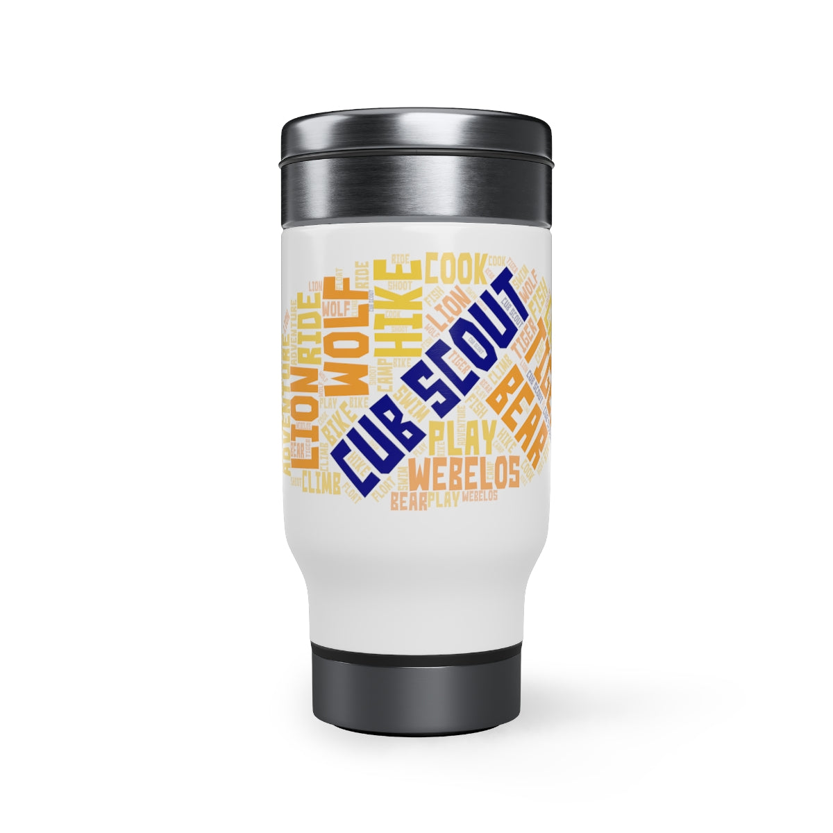 Cub Scout Word Cloud - Stainless Steel Travel Mug with Handle, 14oz