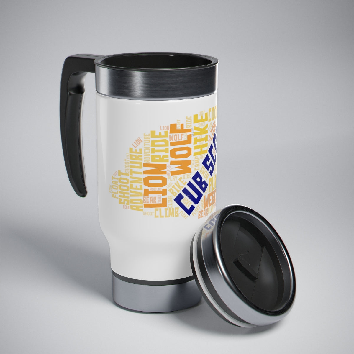 Cub Scout Word Cloud - Stainless Steel Travel Mug with Handle, 14oz