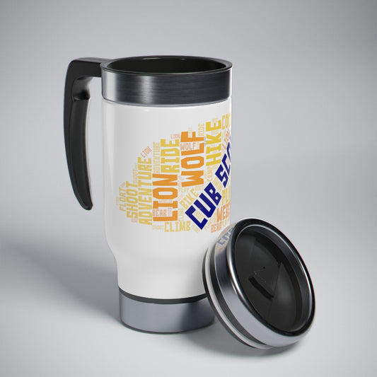 Cub Scout Word Cloud - Stainless Steel Travel Mug with Handle, 14oz